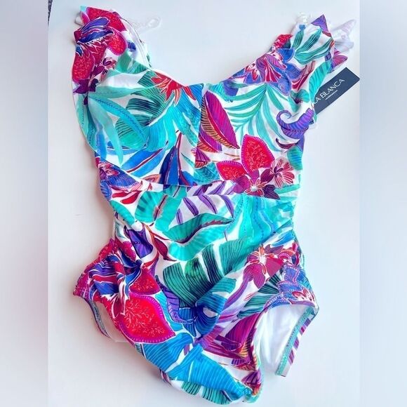 La Blanca Tropez Tropical Print
Shoulder One-Piece Swimsuit-Blue Multi New 4 - Picture 12 of 15